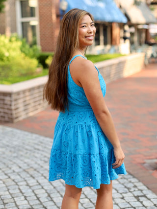 Whispering Lace Mini Dress - Turquoise