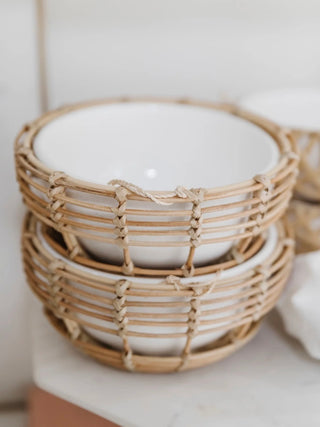 Wicker and Bamboo Condiment Bowl