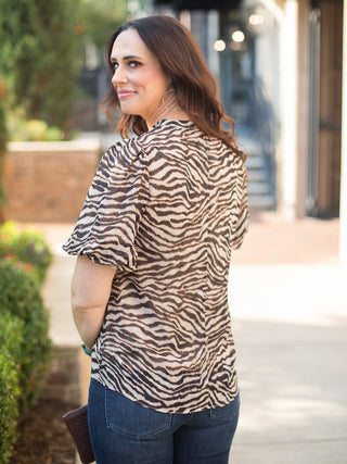 Wild Side Zebra Top - Mocha Brown