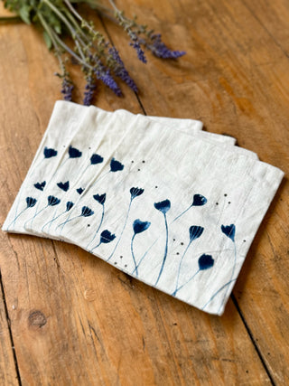 Wildflowers Fabric Cocktail Napkin - White/Blue