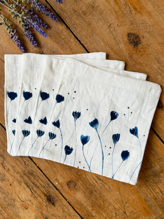 Wildflowers Fabric Cocktail Napkin - White/Blue