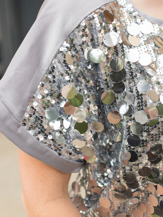 Willow Sequin Short Sleeve Top - Silver