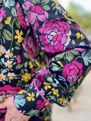 Winter Garden Floral Print Top - Black Multi