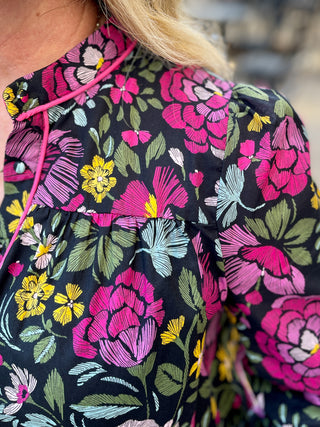 Winter Garden Floral Print Top - Black Multi