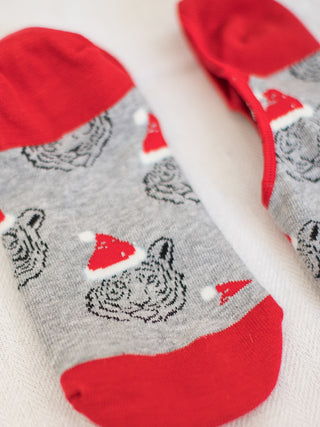 Womens Christmas No Show Socks - Tiger Gray