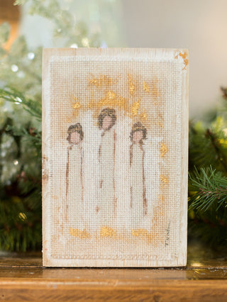 place this handprinted rustic trio of angels art in your home as christmas decor or give as a holiday gift