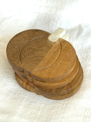 Wood & Marble Pumpkin Coaster Set