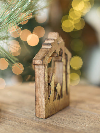 Wooden Carved Gold Ornament - Nativity