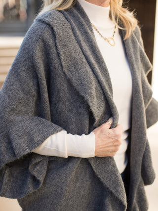 Wrapped In Ruffles Cardigan - Charcoal