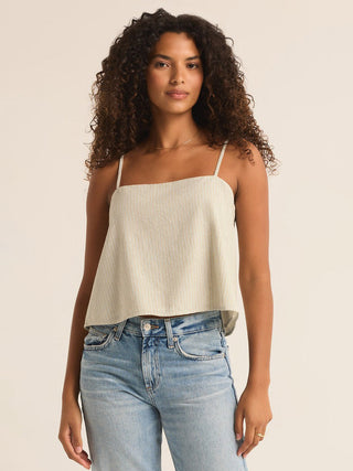 striped linen cropped tank with flattering neckline