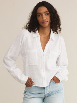  white cropped long sleeve button up shirt 