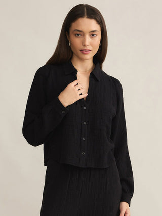  black cropped long sleeve button up shirt 