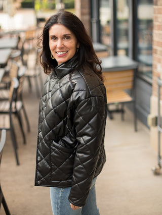 Z Supply Heritage Faux Leather Puffy Jacket - Black