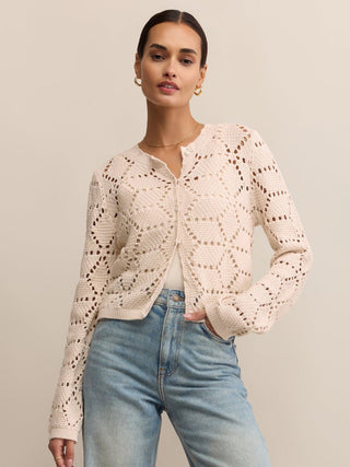 ivory cream open knit crochet button front cardigan