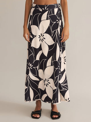 maxi skirt with black and white floral print 