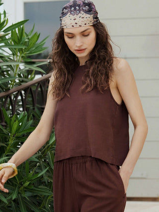 Z Supply Sloane Linen Top - Chocolate Cherry