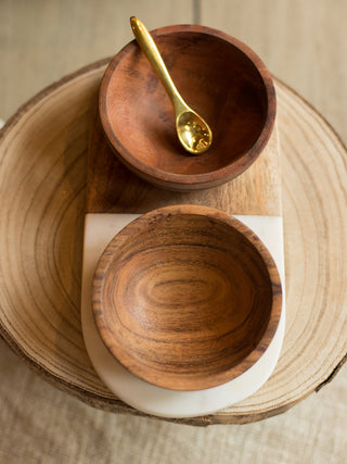 Acacia Wood and Marble Serving Set