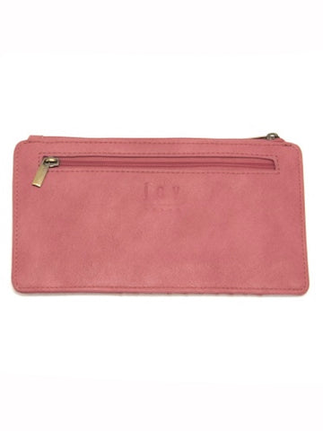 pink wallet with cardholder exterior card pockets and zipper closure back