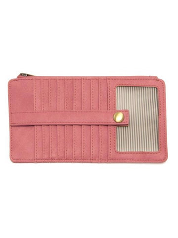 pink vegan leather wallet with cardholder exterior card pockets and zipper closure