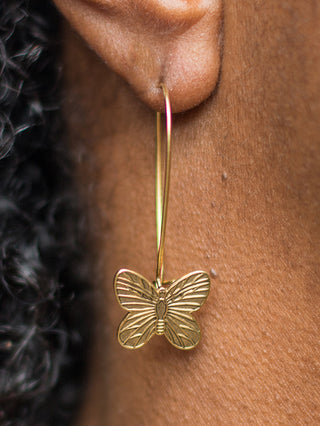 Butterfly Hanging Earrings - Gold