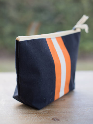 Campus Stripe Cosmetic Bag - Blue, White and Orange