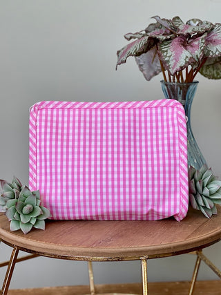 Checkmate Pouch Stash Bag - Small Pink Gingham travel pouch cosmetic bag clutch stain resistant grad gift roadie