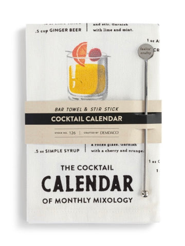 Cocktail Calendar Bar Towel & Stir Stick Set