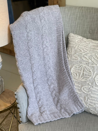 Barefoot Dreams CozyChic Heathered Cable Baby Blanket -  Dove Gray baby gift unisex BDBCC1286-029 30 inches by 32 inches