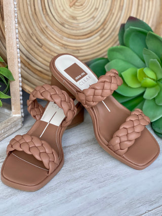 Dolce Vita Ronin Sandals - Caramel Stella braided slide sandal low heel 1.5 inch heel tan sandal clear collection consciously sourced shoes V238G1