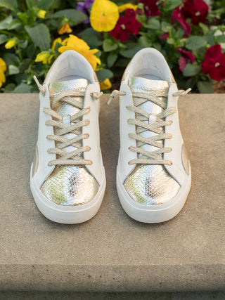 Dolce Vita Zina Sneakers - White and Gold Leather