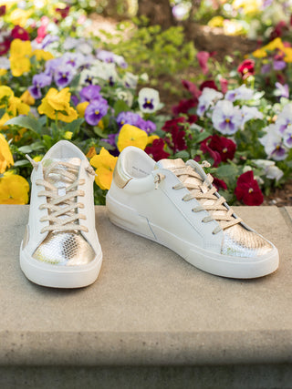 Dolce Vita Zina Sneakers - White and Gold Leather