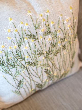 Embroidered Spring Daisies Square Pillow