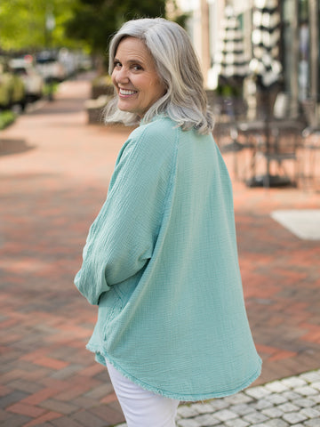Free People Summer Daydream Button Down Shirt - Clear Skies