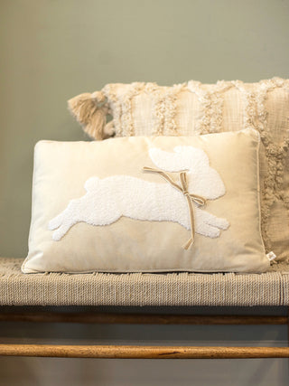 Leaping Bunny Embroidered Lumbar Pillow