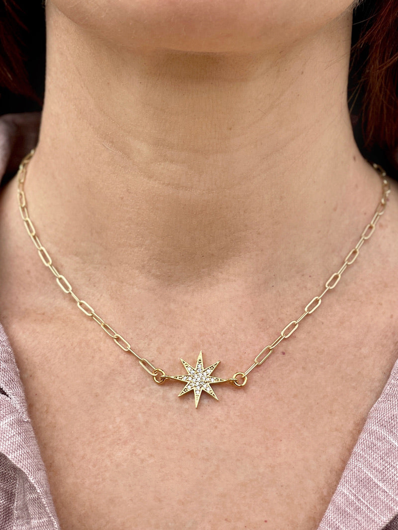 Minimalist Diamond North Star Necklace Starburst Necklace 