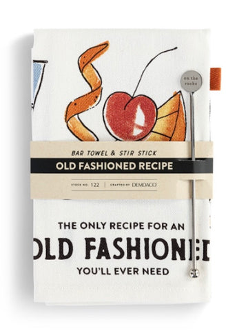 Old Fashioned Bar Towel & Stir Stick Set